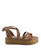 Plato Damen Flache Sandalen Flatforms in Tabac Braun Farbe