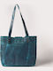 Leder Damentasche Shopper Schultertasche Blau
