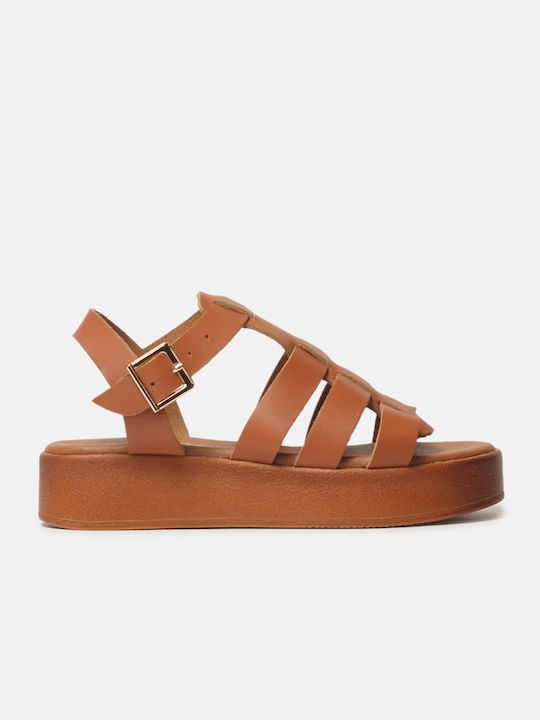 InShoes Flatforms Leather Women's Sandals Tabac Brown