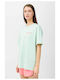 4F Women's Blouse Cotton Short Sleeve Turquoise