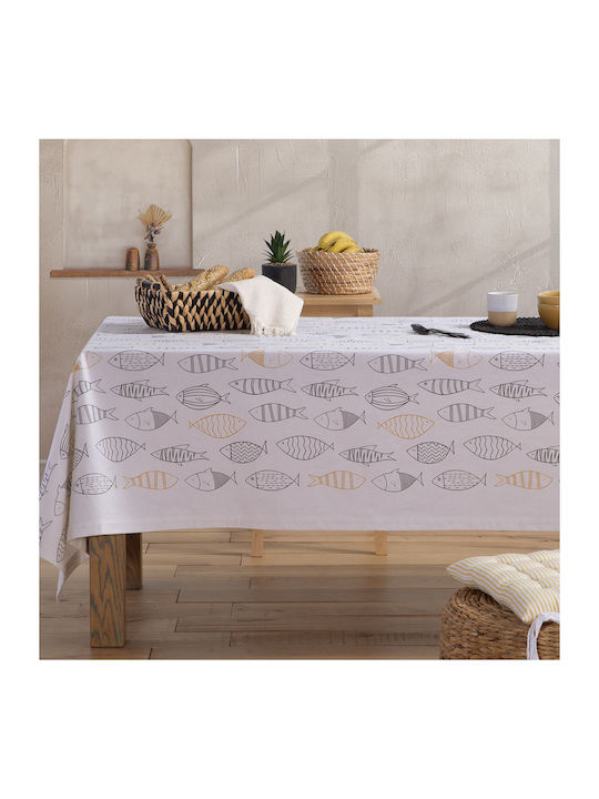 Nef-Nef Tablecloth Cotton Stain Resistant Fish Style Ecru 140x140cm