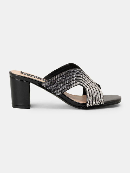 Bozikis Chunky Heel Leather Mules Black