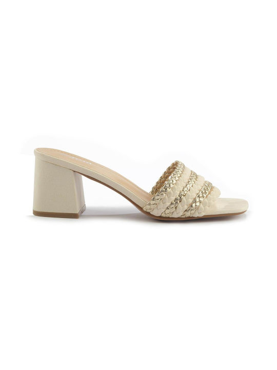 Fshoes Mules mit Absatz in Beige Farbe