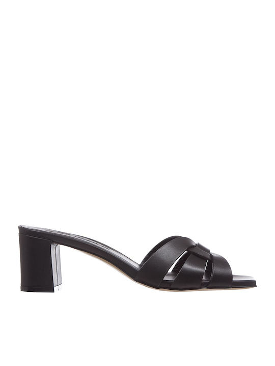 Haralas Leather Mules with Chunky High Heel in ...