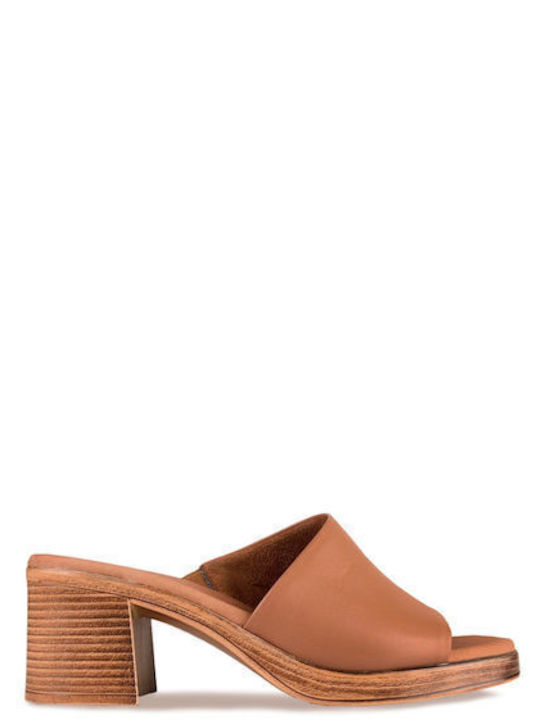 Ragazza Leder Mules mit Absatz in Tabac Braun Farbe