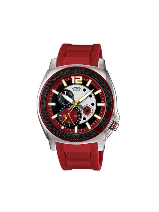 Casio Колекция Мъжки Часовник На Батерия С Червен Каучуков Каишка