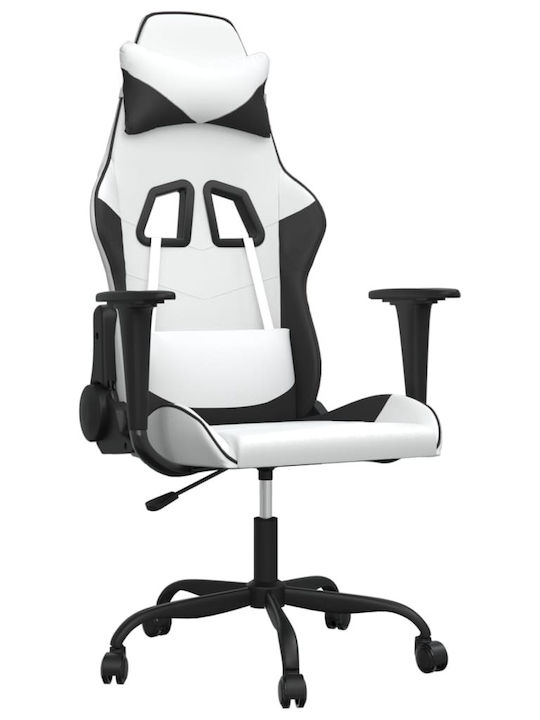 vidaXL 345409 Καρέκλα Gaming Δερματίνης με Ρυθμιζόμενα Μπράτσα Λευκό / Μαύρο