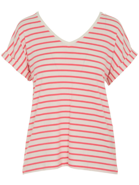 Only Women's T-shirt with V Neck Coral