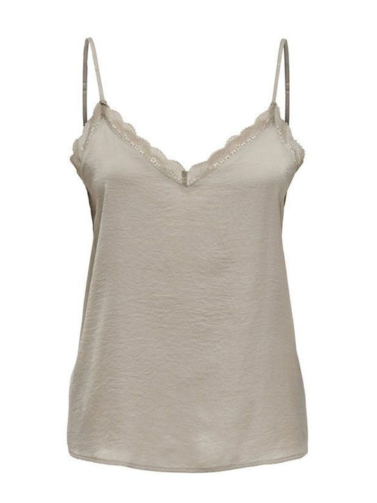 Debbie Damen Bluse Ärmellos mit V-Ausschnitt Beige