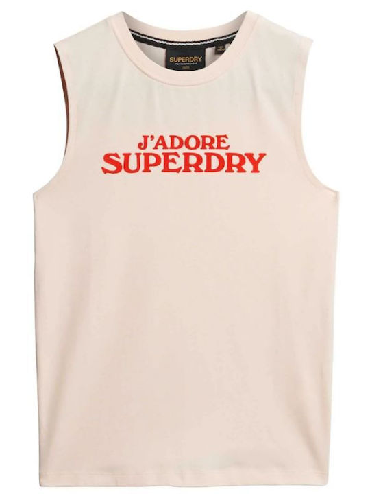 Superdry Bluză Sportivă pentru Femei Fără mâneci Bej