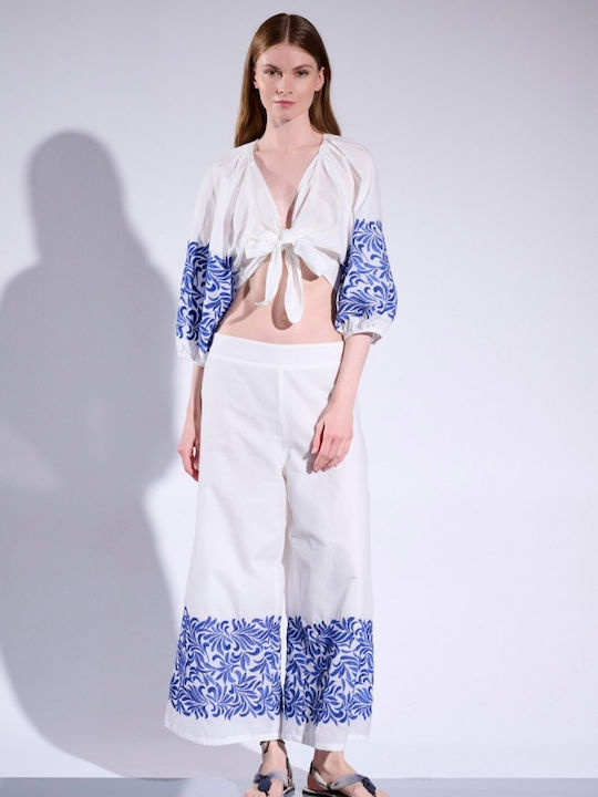 Matis Fashion Women's Crop Top Cotton with 3/4 Sleeve Ecru