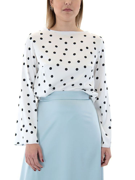 Women's Blouse Satin Long Sleeve Polka Dot White