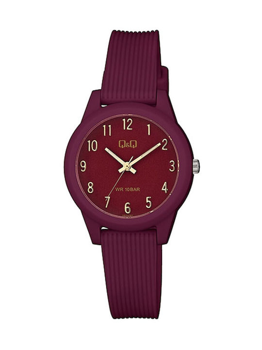 Q&Q Watch with Burgundy Rubber Strap