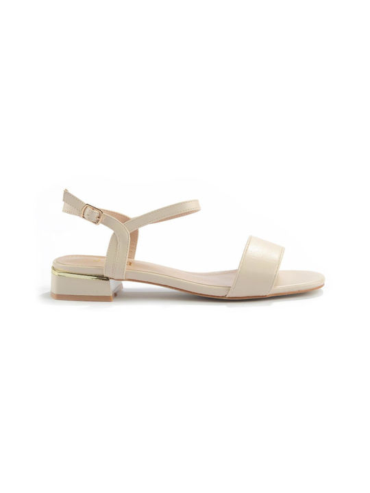 Fshoes Synthetic Leather Women's Sandals with Ankle Strap Beige