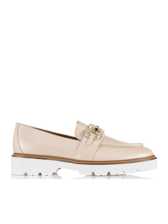 Δερμάτινα Γυναικεία Loafers σε Μπεζ Χρώμα