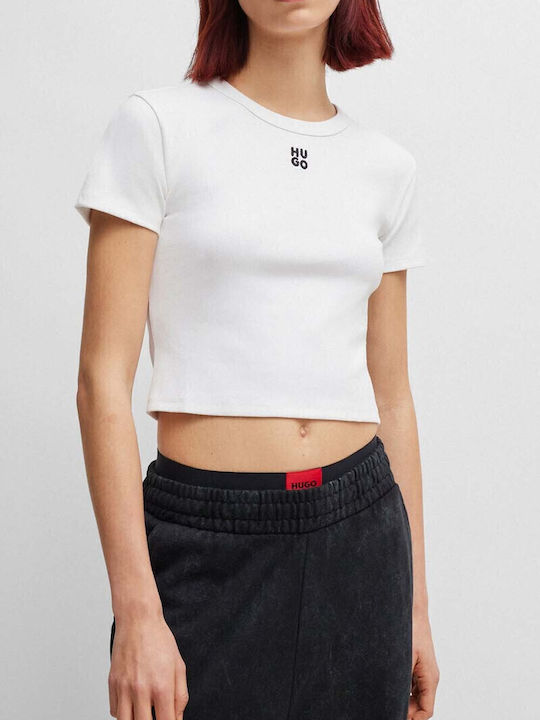 Hugo Delanor Γυναικείο Crop T-shirt Λευκό