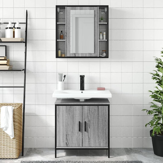 vidaXL Πάγκος χωρίς Νιπτήρα με Καθρέπτη Μ60xΒ16xΥ60cm Γκρι