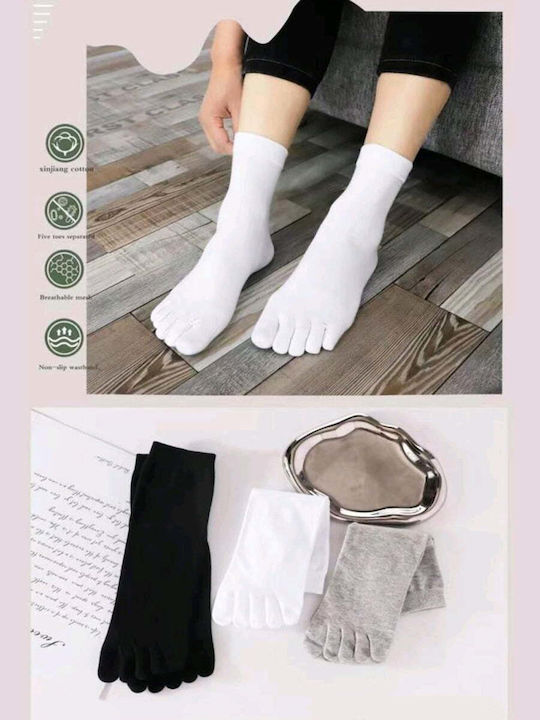 Q&y Βαμβακερές Κάλτσες Δάχτυλα Toe Socks Μονόχρωμες 3 Ζευγάρια