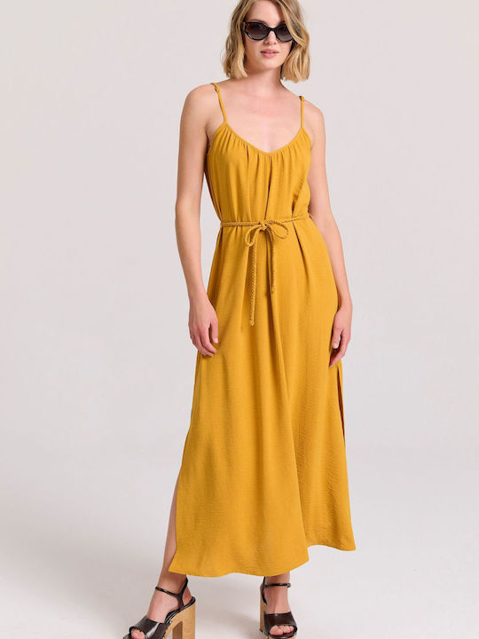 Funky Buddha Maxi Dress with Slit Gold