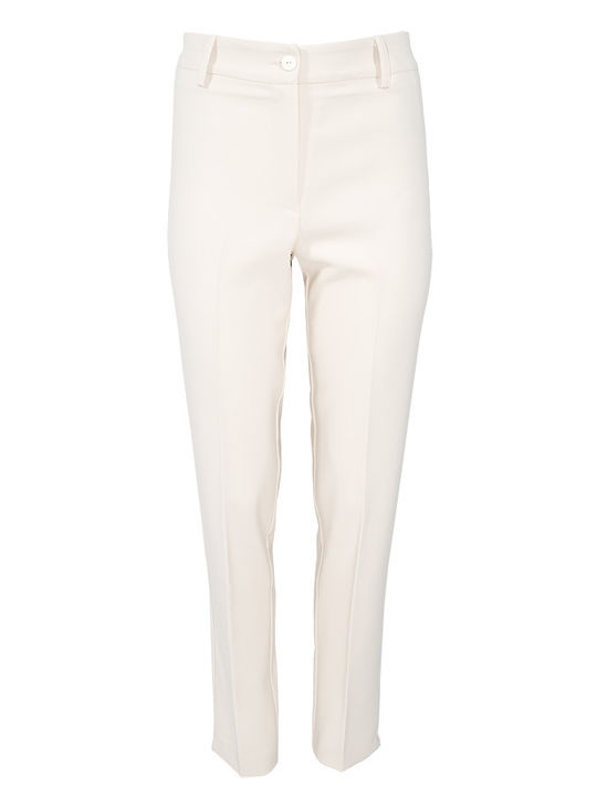 Forel Γυναικείο Ψηλόμεσο Υφασμάτινο Παντελόνι σε Slim Εφαρμογή Λευκό