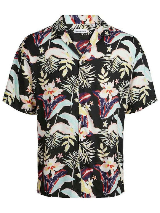 Jack & Jones Men's Shirt Short Sleeve Floral Black