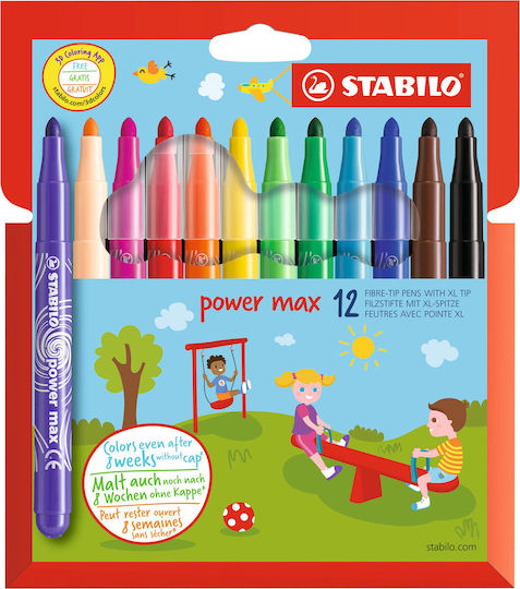 Stabilo Power Μαρκαδόροι Ζωγραφικής 3mm Λεπτοί Σετ 12 χρώματα