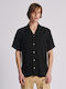 Teddy Short-sleeved Denim Shirt in Wide Line Black