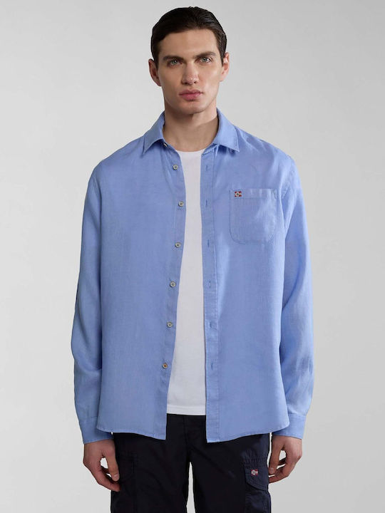 Napapijri Men's Shirt Long Sleeve Linen Silicon