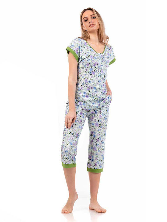 Mara-M Sommer Damen Pyjama-Set Baumwolle Hellblau