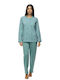 Winter Women's Pyjama Set Satin Petrol Blue