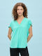 Passager Women's Blouse Short Sleeve with V Neckline Turquoise