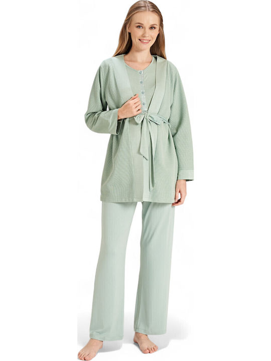 Feyza Pajamas with Maternity Robe & Nursing in Green color FZA5076