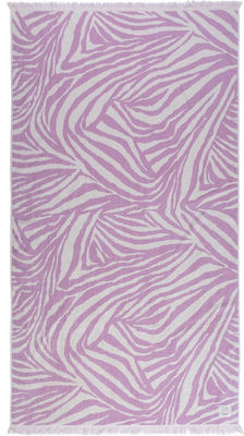 Nef-Nef Groovy Mauve Purple Cotton Beach Towel with Fringes 170x90cm
