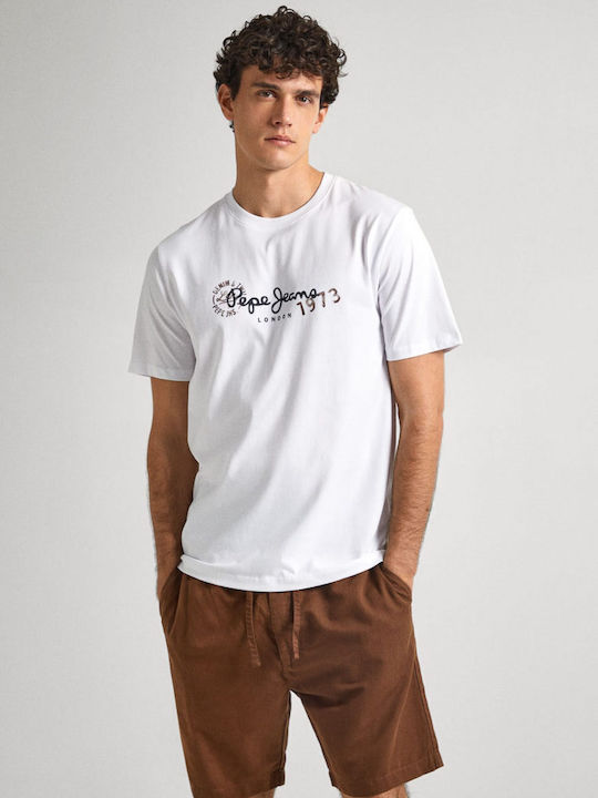 Pepe Jeans Bărbați T-shirt Sportiv cu Mânecă Scurtă White