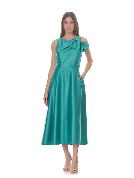 Midi-Satin Grünes Satin-Kleid