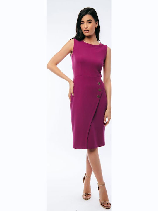 Dress with Button Decoration Magenta