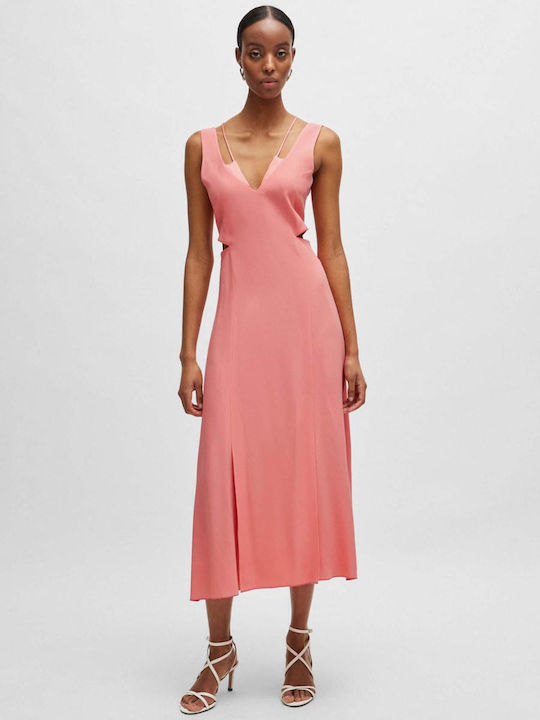 Hugo Boss Maxi Βραδινό Φόρεμα με Διαφάνεια Ροζ