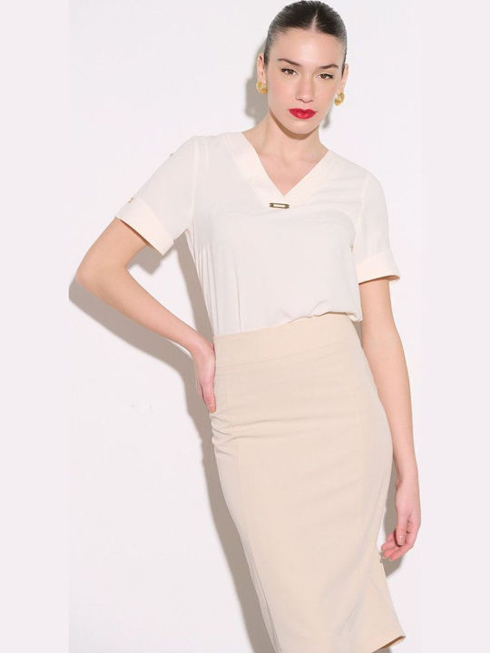 Μπλούζα Fibes Fashion Ιδιαίτερη V Λαιμόκοψη Λευκό