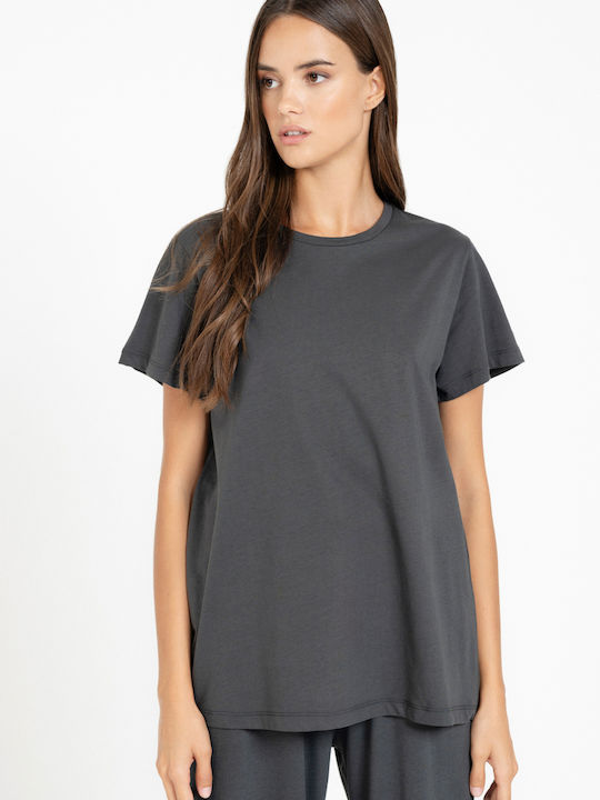 Philosophy Women's T-Shirt Short Sleeve Organic Cotton Round Neck T Shirt Basic-bl1759 Anthracite
