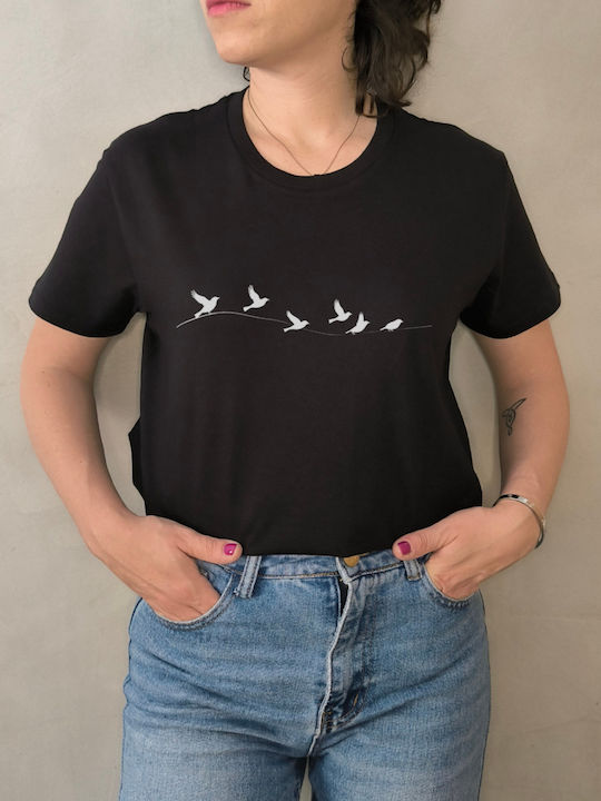 Bunqrn T-shirt Flying Birds Schwarz