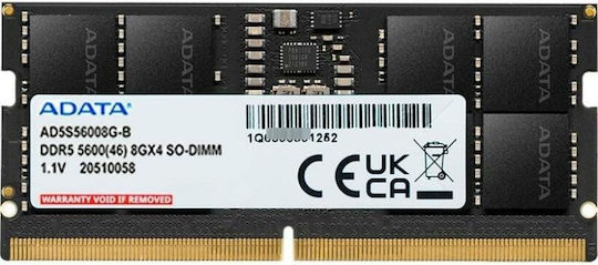 ADATA 5600 DDR5 メモリー 8GB x 2 Adata 8GB DDR5 RAM cu Viteză 5600 pentru Laptop (AD5S56008G-S