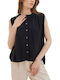 Namaste Women's Linen Sleeveless Shirt Black