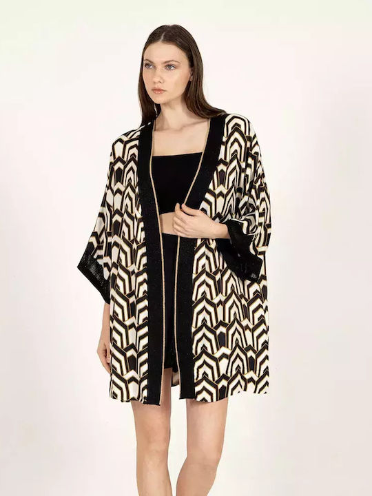 Aggel Satin Printed Kimono with Knitted Details...