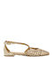 Leather Women's Ballerina Shoes With Strap In Gold Colour
