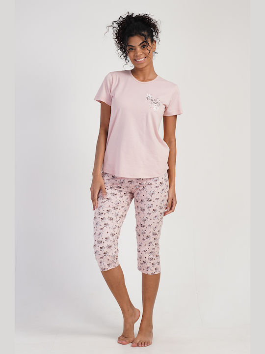 Vienetta Secret Summer Women's Pyjama Set Cotton Pink