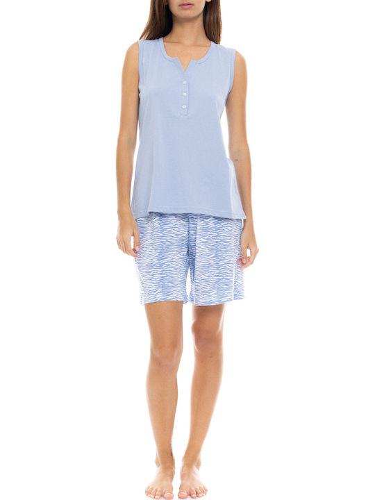 Pink Label Sommer Damen Pyjama-Set Lightblue