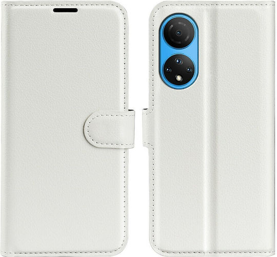 Litchi Skin Back Cover Piele Magnetic Alb (Honor X7)