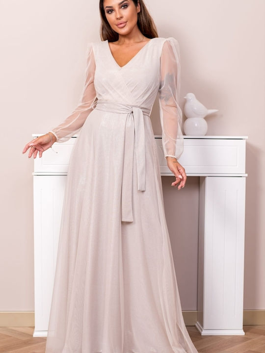 Brak Maxi Dress for Wedding / Baptism with Tulle Beige