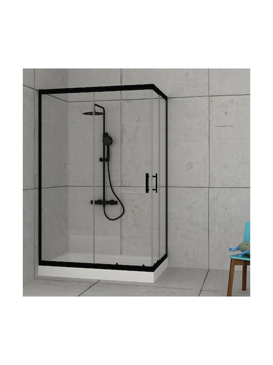 Orabella Cabin for Shower with Sliding Door 120x90x200cm Clear Glass Black