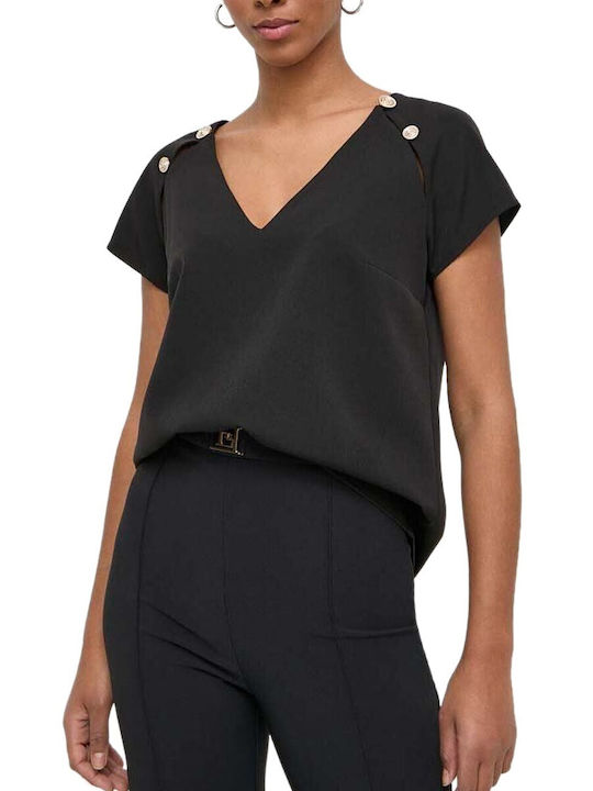 Guess Damen Bluse Kurzärmelig Schwarz